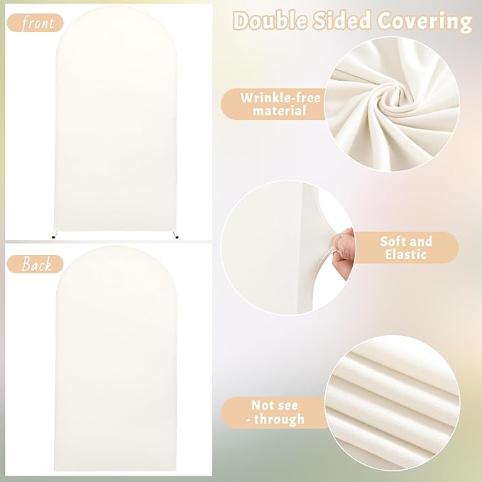 6.6FT Ivory Arch Backdrop Cover - Polyester Fitted Wedding Arch Stand Covers Round Top Chiara Arch Backdrop Cover for Birthday Party Banquet Photo Background Decoration
