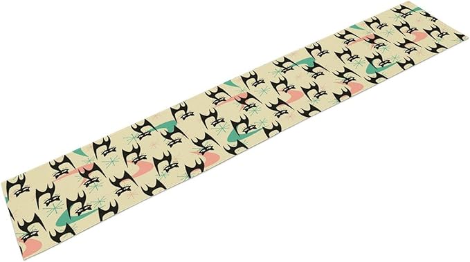 Mid Century Table Runner,Cat Geometric Stripe Colorful Abstract Pattern Print Tablecloth Burlap for Hotel Indoors Outdoor Dining Room Kitchen Holiday Party, 13x108in
