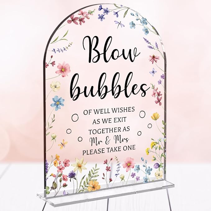 Wedding Sign Decor, Arch Acrylic 5x7 Inch, Blou Bubbles Sign Wedding Sign for Reception & Event, Bridal Shower Decorations, Wedding Table Sign Accessories for Anniversary And Party (Flower)