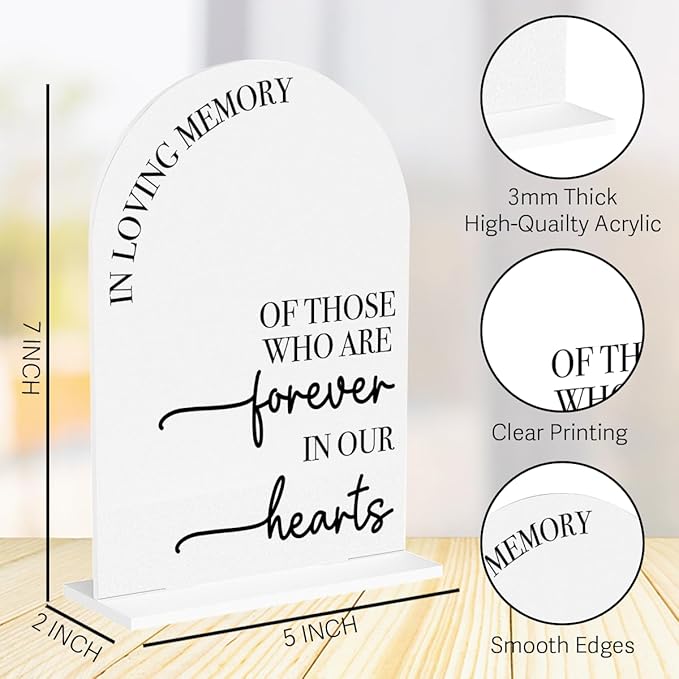 In Loving Memory Wedding Sign Memorial Sign Decor Stuff Acrylic Arch Memory Table Reserved Signs for Wedding Party 7 x 5 Inches