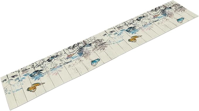 Nature Dandelion Table Runner,Rustic Floral Wood Plank Butterfly Girl Women Pattern Print Burlap Tablecloth for Hotel Indoors Outdoor Dining Room Kitchen Table Decor, 13x60in