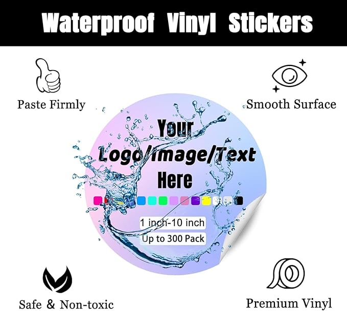 Custom Stickers for Weddings, Birthdays & Businesses - Personalized Labels with Your Logo - Waterproof, Fade and Heat Resistant - Pack of 100-1000 (Wreath C, 4 Inch)