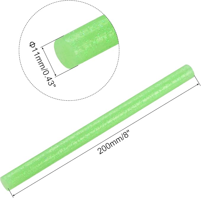 uxcell 20pcs Hot Glue Sticks for Glue Gun 11mm/0.43-inch x 8-inch Mini Hot Melt Adhesive Glue Stick Glitter Light Green