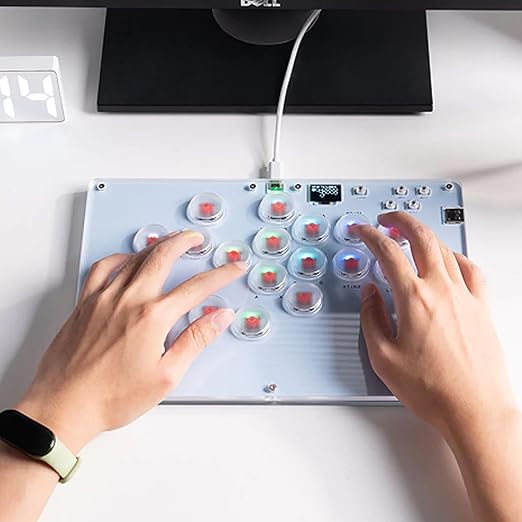 ARCCI Arcade Stick Leverkless Controller 16 Keys, All-Buttom Custom RGB Fight Stick Pad with Hot-swap Low-Profile Red Switch, SOCD & Turbo Functions, Arcade Fighting Stick for PC/Ps3/Ps4/Steam/Switch