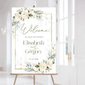 Ivory Wedding Welcome Sign, Cream Beige Floral Wedding Sign