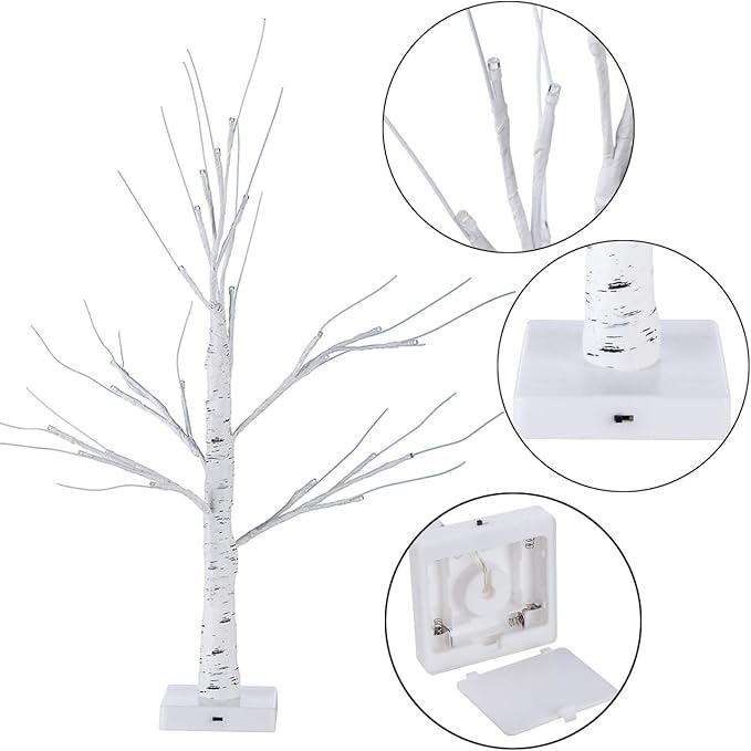 Sunnyglade 2PCS 2Ft 24 LED Birch Tree Light Bonsai Tree Light Warm White for Home Wedding Festival Party Christmas Decoration