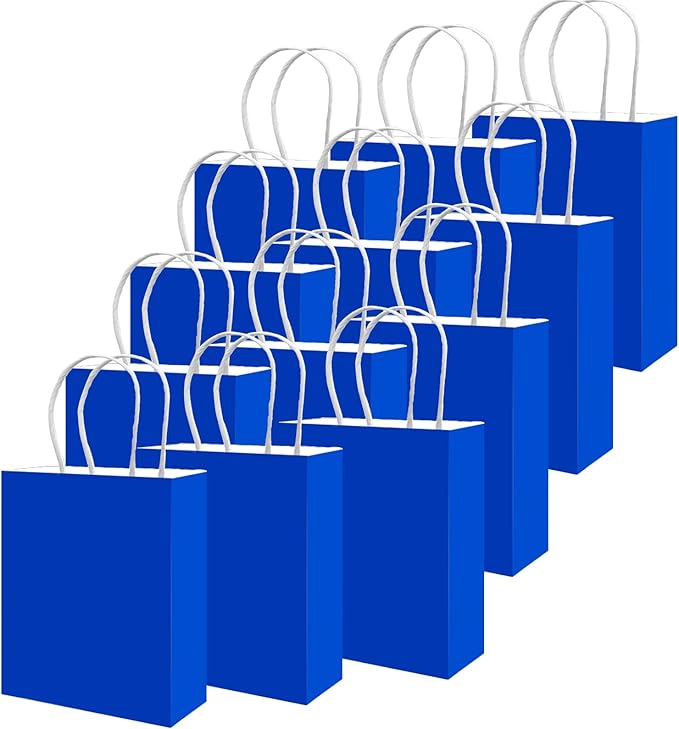 qiqee 50-Packs Diamond Blue Paper Gift Bags with Handles Bulk 11"x8.3"x4.3" Medium Size Paper Bags Multiple Uses
