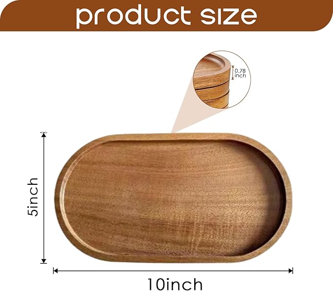 12 Pcs Solid Acacia Wood Serving Trays, 10 Inch Rectangular Wooden Serving Platter Oval Wooden Plates Wood Cheese Plate Acacia Cheese Board for Charcuterie essert Snack Bread Fruit Appetizer