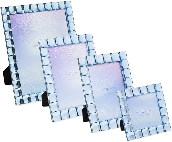 Isaac Jacobs Decorative Sparkling Light Blue Jewel Picture Frame, Photo Display & Home Décor (4x4, Light Blue)