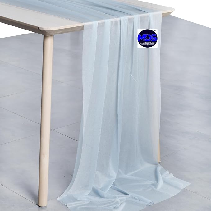 MDS Halloween Chiffon Table Runner - 12 Pack, 29 x 170 Inches, 14ft Each - Sheer Spooky Table Runners for Haunted House Parties, Trick-or-Treat Tables, Witchy Décor, Wedding & Events - Baby Blue
