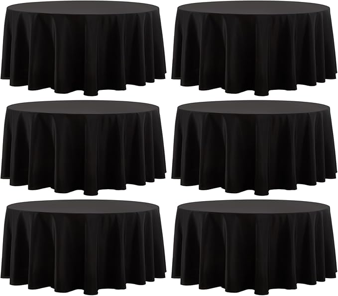 Round Tablecloth 6 Pack 90 Inch Black Tablecloths Washable Decorative Linen Polyester Table Clothes Cover for Dining Table Banquets Buffet Parties and Wedding