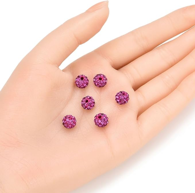 25pcs Adabele Grade A Suncatcher Crystal Rhinestone Pave Loose Beads 8mm Fuchsia Pink Polymer Clay Disco Ball Spacers Compatible with Shamballa All Craft Jewelry Making DB8-22