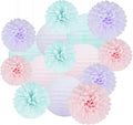 Blue Pink Purple Party Decorations - 15Pcs Tissue Pom Poms Paper Flowers Paper Lanterns Mermaid Birthday Party Baby Shower Lavender Wedding Hanging Decor