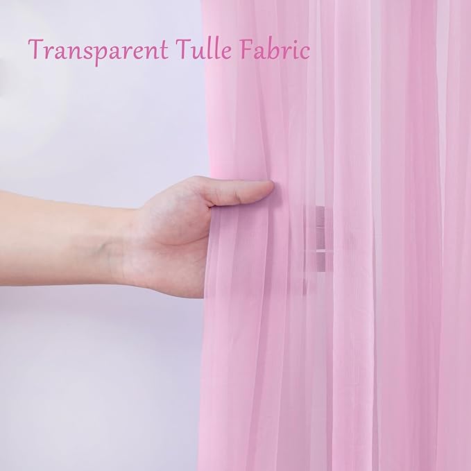 10×10ft Pink Tulle Backdrop Curtain with Lights String for Parties, Sheer Photo Curtain Backdrop Drapes for Wedding Party Photography Backgrounds