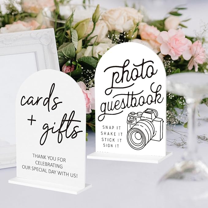 2Pcs Photo Guest Book Sign Cards and Gifts Sign for Wedding Engagement Party Bridal Shower Baby Shower Table Desk Acrylic Decor