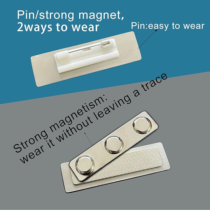 2pcs Stainless Steel Silver Custom Name Tags with Pin or Magnet Adhesive Tape,Personalized,Customizable Name Tags,Custom Metal Name Tag for Employee,Workers,Cops, Nurses(Silver x 2)