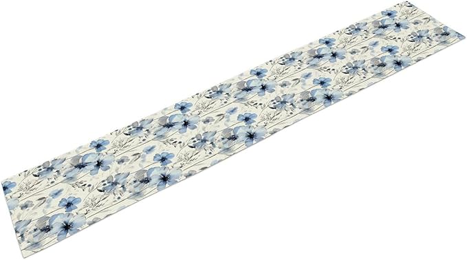 Watercolor Floral Table Runner, Blue Poppy Flower Seasonal Spring Summer Table Runner for Kitchen Dinning Table Runner Decor Home Wedding Party Holiday, 13x120 Inch