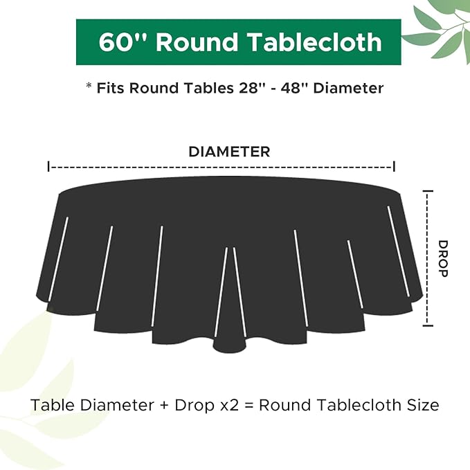 Biscaynebay Textured Fabric Round Tablecloths 60", Dark Grey Water Resistant Table Cloth Small Circle Folding Table Covers for Dining, Kitchen, Wedding, Parties etc Machine Washable