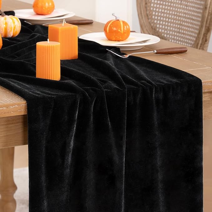 Black Velvet Table Runner Fall Halloween Black Table Runner 20 x 120 Inch Luxurious Elegant Velvet Fabric Thanksgiving Table Decorations for Christmas Dinner Wedding Bridal Baby Shower