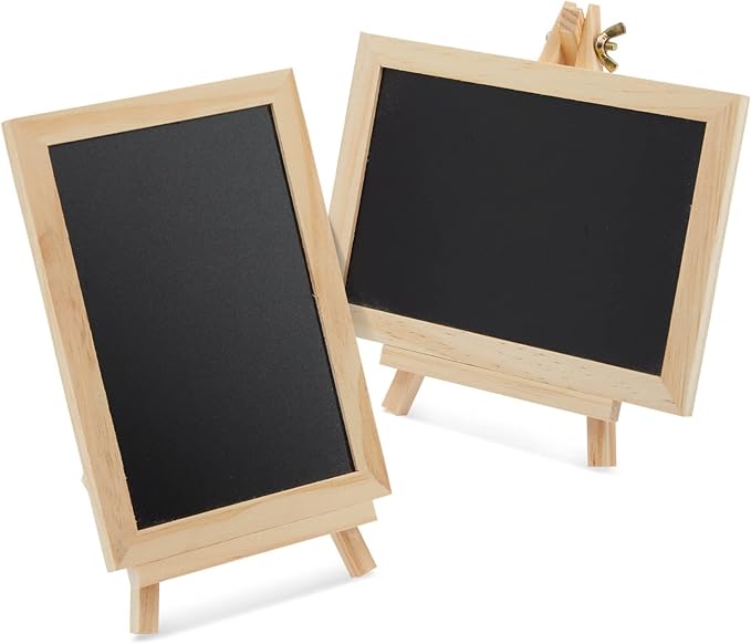 Juvale Mini Chalkboard Signs with Stand - 6-Pack Wood-Framed Tabletop Chalkboard Sign, 7x7x4 in (6x4 in Writing Area), Black - Reusable Double-Sided Boards for Weddings, Coffee Shops & Events