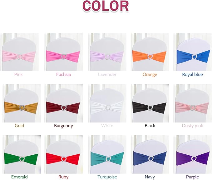 Howhic Pack of 120 Spandex Chair Sashes Bows Stretch Chair Cover Band with Buckle Slider Universal Elastic Chair Ties for Wedding Banquet Party Event Decoration (Burgundy)