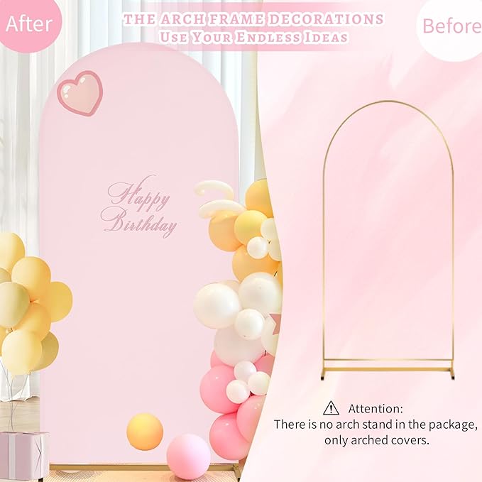 SoarDream Pink Wedding Arch Backdrop Cover 6.6FT Spandex Fitted Pink Wedding Arch Covers Round Top Chiara Arches Backdrop Cover Fabric for Baby Shower Balloon Party Decoration