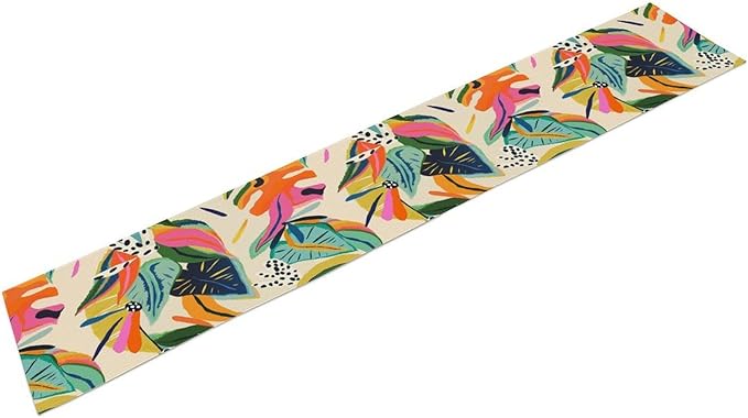 Colorful Flower Table Runner,Abstract Flower Blossom Botanical Pattern Print Tablecloth Burlap for Hotel Indoors Outdoor Dining Room Kitchen Table Decor, 13x80in