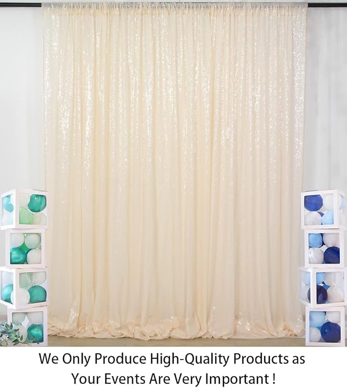 ShiDianYi 4FTX6FT-Ivory-SEQUIN Photo Backdrop, Beige Wedding Photo Booth, Photography Background Ivory Sequin Backdrop Curtain Glitter Backdrop for Parties