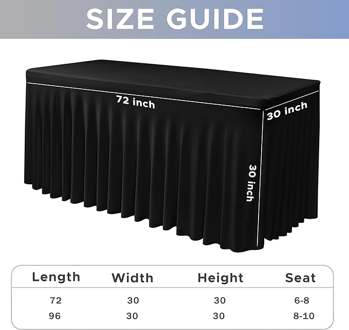 Nasitos Black Table Skirt for 6 Foot Rectangle Tables, 4 Pack - 72 x 30 Inch - Stretch Spandex Fitted Table Clothes, Fabric Table Covers Cocktail Tablecloths for Party, Banquet, Birthday