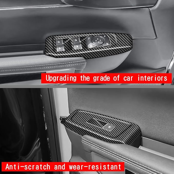 4pcs Carbon Fiber Style Front Rear Doors Window Glass Lift Switch Panel Cover Decorative Sticker Protection Car Interior Accessories for 2023 2024 2025 Ford Ranger KT14