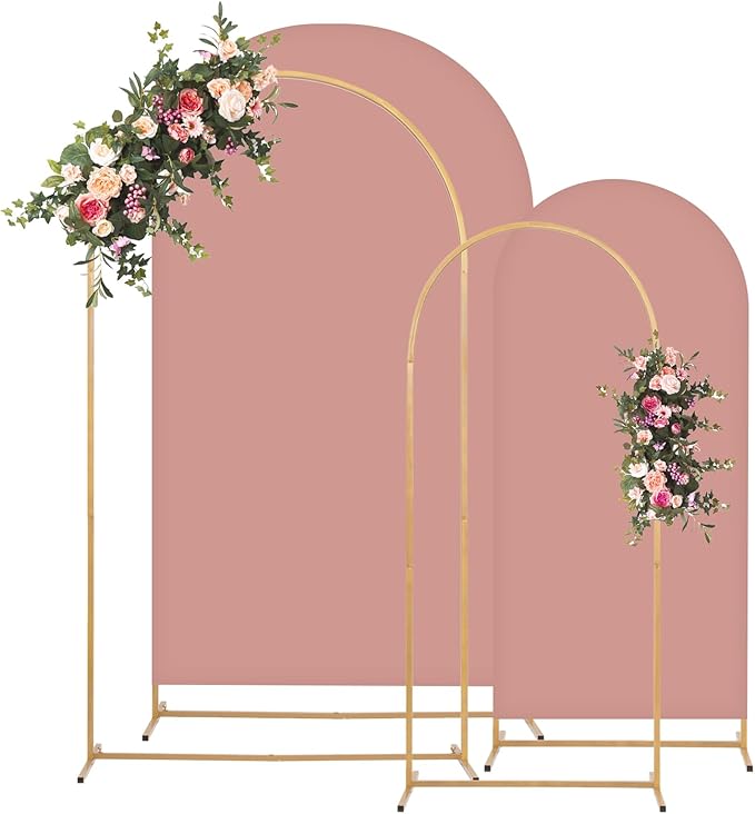 Metal Arch Backdrop Stand and Cover Set, 8FT, 6.6FT Party Backdrop, Easy to Assemble, Backdrop Stand for Parties, Birthday, Baby Shower
