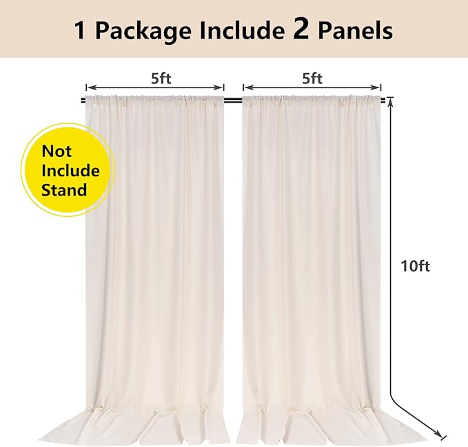10ft x 10ft Beige Backdrop Curtains for Wedding Birthday Baby Shower Photography Backdrop Fabric Curtains Drapes Home Window Decorations Rod Pocket Light Filtering Window Drapes,5ft x 10ft, 2 Panels