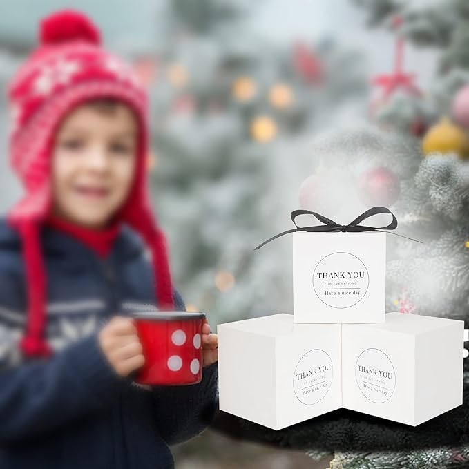 COTOPHER Small Gift Boxes 60 Pack 4x4x4 inches White Gift Boxes with Lids for Gifts, Crafting, Wedding Party Favor, Cupcake Boxes, Candy, Bridesmaids Proposal Box with Ribbons and Stickers (White, 60)