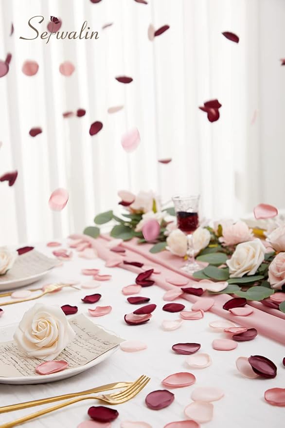 Serwalin 500pcs Silk Rose Petals Artificial Flowers Petals for Weddings Proposal Burgundy Pink Petals Fake Rose Petals for Wedding Flower Girl Basket Bridal Shower (4 Color Mixes)