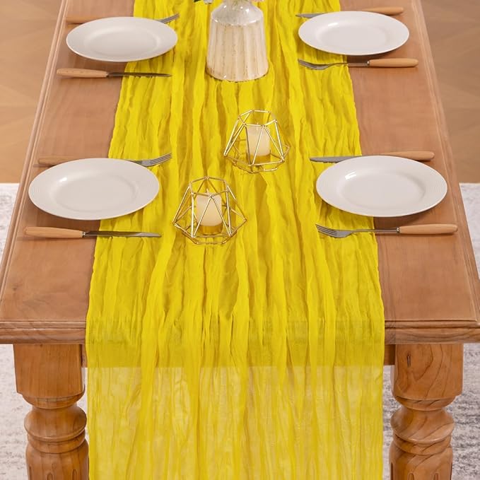 MLMW 4 Pack Yellow Cheesecloth Table Runner Boho Gauze Rustic Cheese Cloth Table Runner 160 inch Sheer 13.3ft for Wedding Party Baby Bridal Shower Birthday