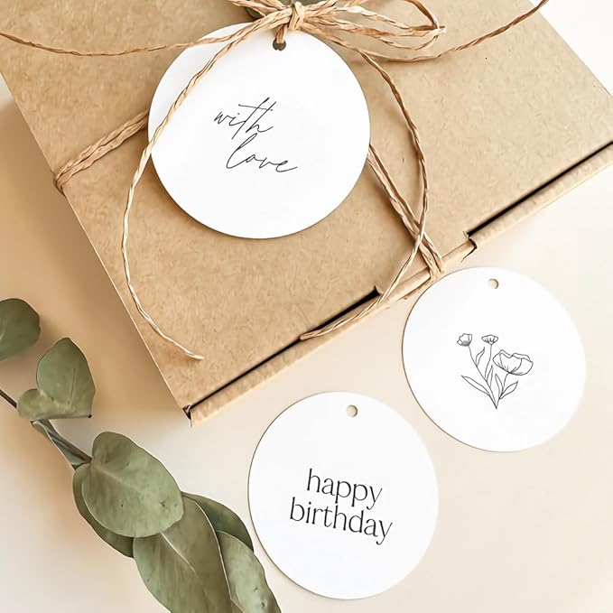 Custom Gift Tag, Personalized Favor Label, Kraft Wrapping Decoration, Wedding Supplies Birthday Party Craft, Thick Paper Hang Card with String (Round Shape)