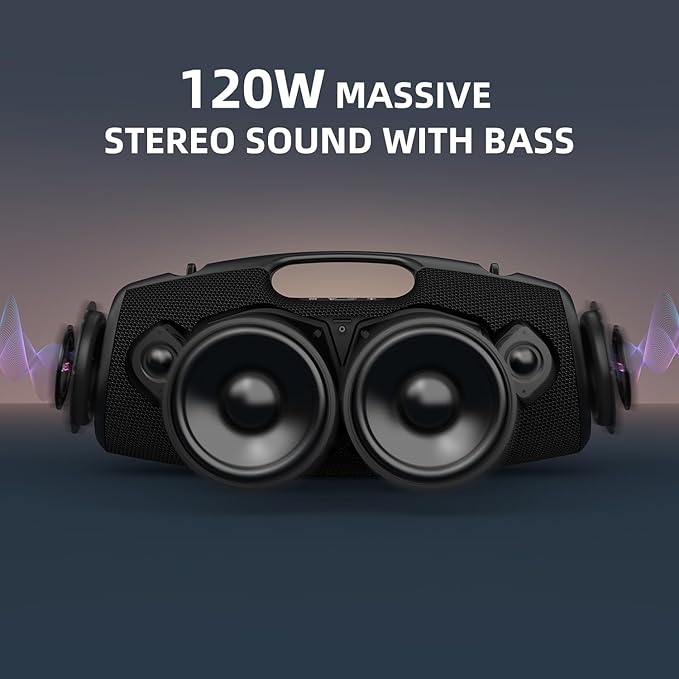 ZEALOT Bluetooth Speaker,120W Wireless Outdoor Speaker with Subwoofer,IP67 Waterproof with LED Light,Bluetooth 5.2 for Camping,Beach,Gifts(Black)