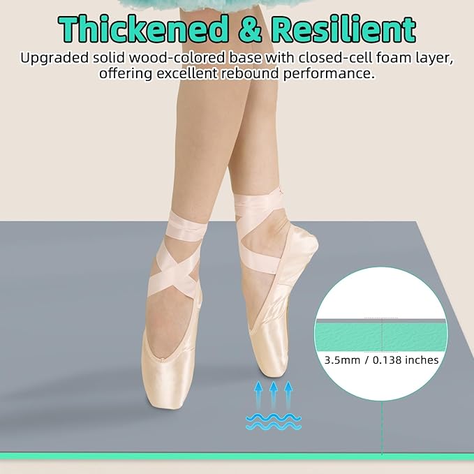 Dance Floor Mat Non-Slip with Shoulder Strap Portable and Dance Resistance Band, Dance Floor for Ballet,Jazz, Pop Thick PVC Practice Floor Reusable Mat (Gray-Green, 180cm*91.5cm*0.35cm)