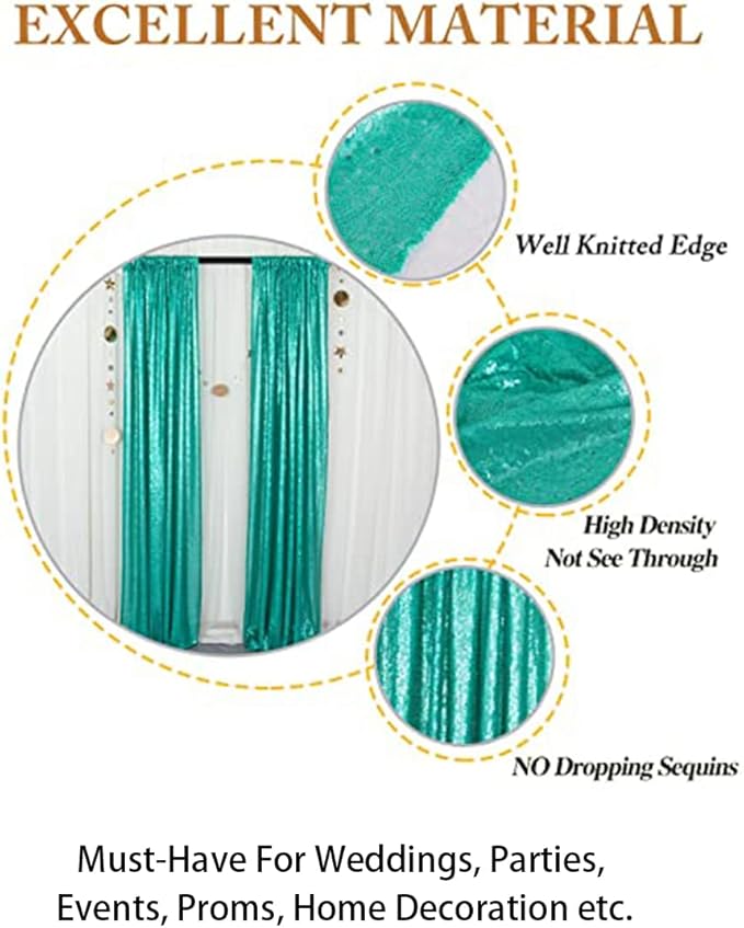 ShinyBeauty Sequin Backdrop Curtains 4 Panels Teal 2FTx8FT Sequin Fabric Photo Backdrop Curtains Teal Glitter Curtains for Party Baby Shower Backdrop Backgrounds