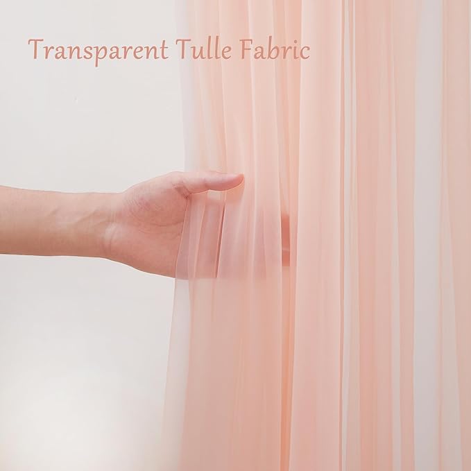 10x10 Peach Tulle Backdrop Curtains for Parties, Sheer Backdrop Curtain Wedding Photo Background Drapes for Baby Shower Photography Birthday Party