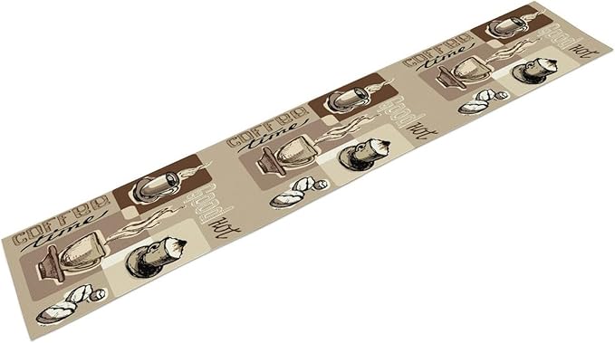 Coffee Table Runner,Vintage Style Coffee Cup Bean Abstract Theme Pattern Print Tablecloth Burlap for Hotel Indoors Outdoor Dining Room Kitchen Table Decor, 13x36in