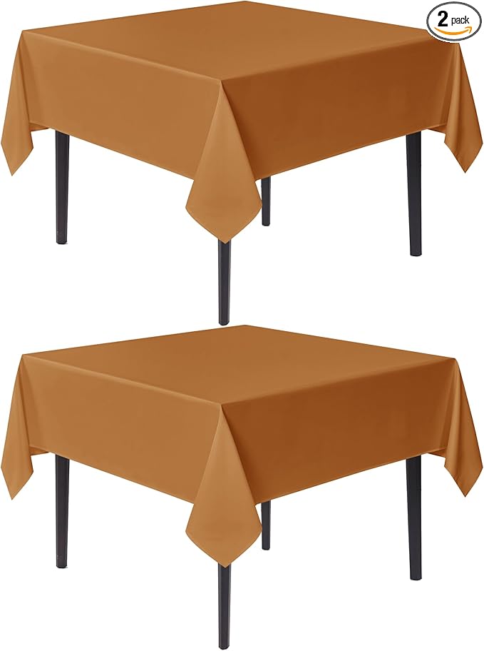 sancua Thanksgiving Square Tablecloths 70x70 Inch Bronze, 2 Pack - Fabric Fall Table Cloth for Square or Round Tables, Washable Polyester Table Cover for Dinner, Holiday Party, Display Tables