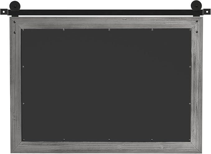 COGOOD Farmhouse Barn Door Mirror - 25" x 18" Rustic Wood Framed Decrative Mirror for Bathroom, Living Room, Entryway Wall Decor (Grey)