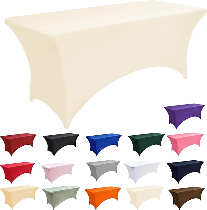 2-Pack 4ft Spandex Table Covers for Rectangular Folding Tables - Wrinkle Resistant Stretch Tight Table Cloths - Ultimate Fitted Table Protector for Parties, Banquet, and Wedding