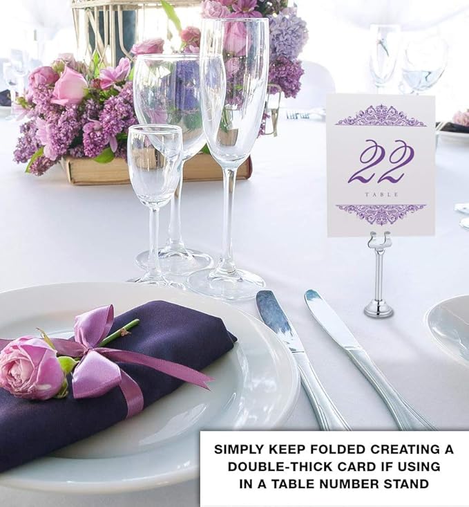 Paisley Wedding Table Numbers (Select Color/Quantity), Champagne, Purple, 1-150, Double Sided, Tent or Use in a Stand, Great for Parties & Restaurants - Made in the USA