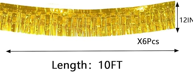 We Moment 6 Pack 10 Feet Gold Foil Fringe Garland Streamers Metallic Tinsel Banner Wall Hanging Fringe Curtain Glitter Backdrop Banner for Parade Floats Birthday Bachelorette Gold Party Decorations