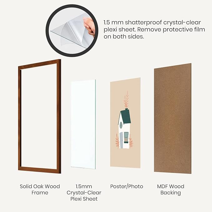 Opposite Wall - 8x8 in - Dark Solid Oak Wood Picture Frame - Lightweight, Versatile & Shatterproof - Wall Hanging Poster or Photo Frame - Wall Decor for Office, Gallery & Home