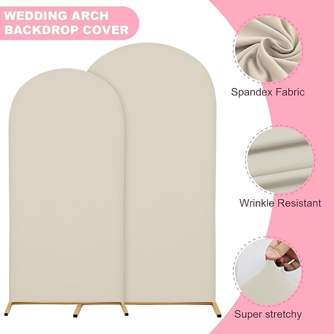 7.2FT Wedding Arch Covers Arch Backdrop Cover Arch Stand Covers Set Arch Cover Spandex Fabric Stretchy Backdrop for Wedding Birthday Party Decoration Baby Shower (Off-White)