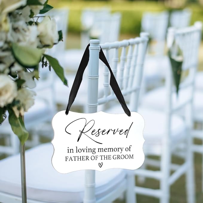 Acrylic Wedding Sign, Ring Bearer Sign, Reserved Seating Signs, for Father of The Groom, Rustic Wedding Decor Signs, Acrylic Wall Art With Ribbon for Chairs Weddings Decor and Event Party (White)
