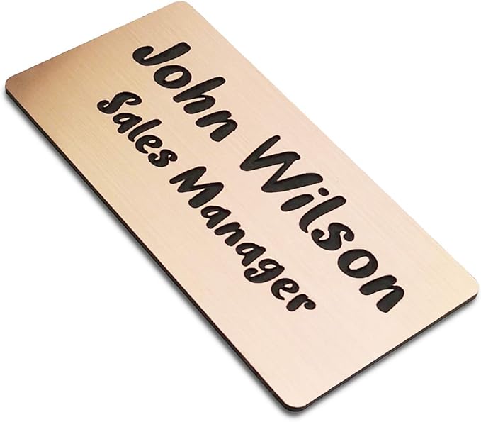 SINYUDUN Custom Engraved Name Tag Badges for Business, Personalized Identification with Pin, Magnetic, Adhesive, or Blank Backing, 1.5"x3", Rose Gold/Black Text